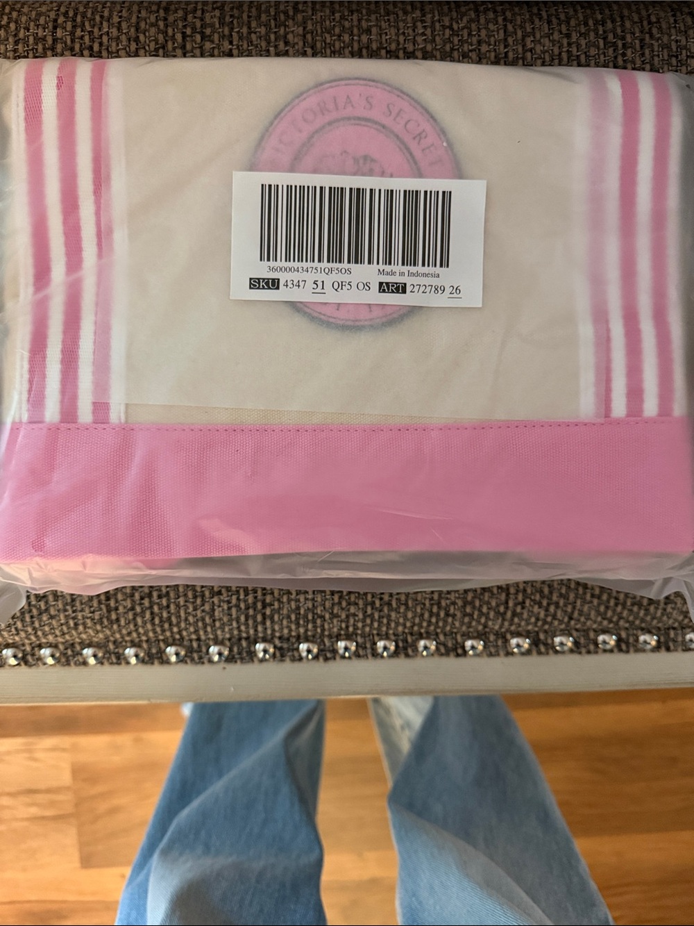 Victoria's Secret Pink & Cream Striped Canvas Tote
